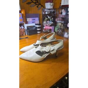 Yves Saint Laurent Paris Ivory Leather Slingback Pumps